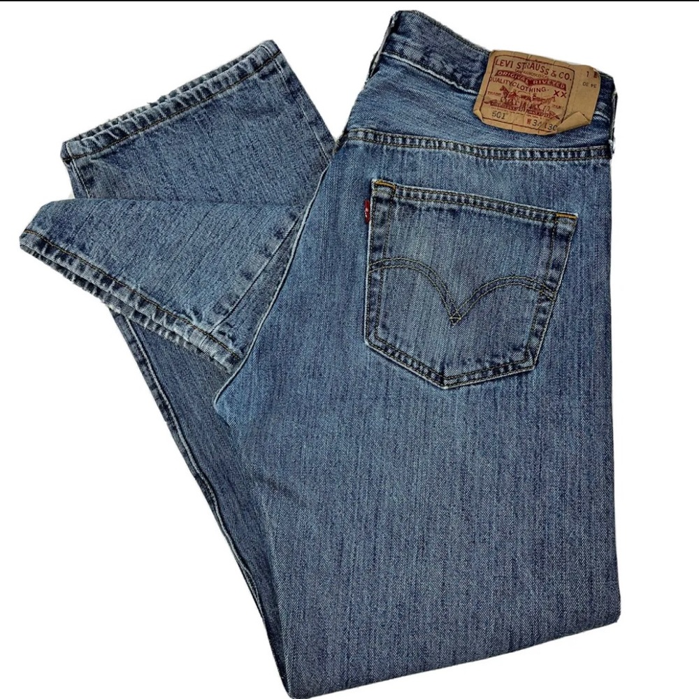Levi's | Mens 34x30 | Original 501 Straight Leg Button Fly‎ Blue Denim Jeans - Picture 3 of 12